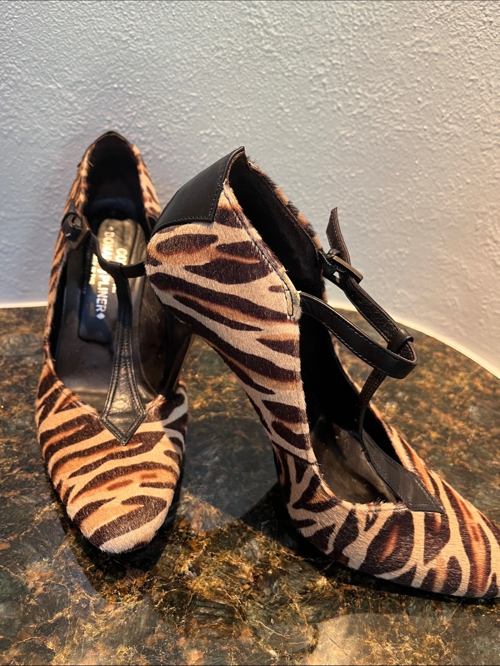 Donald J. Pliner Zebra-Print Mary Jane Heels in Brown and Black